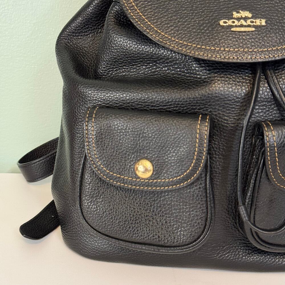 Coach Pennie Backpack Black 6145 Pebbled Leather Luxury Dark Academia Minimalist - Picture 2 of 13